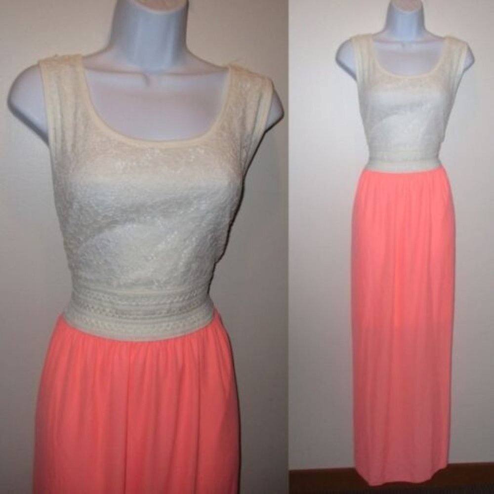 ✨2/$20 NWT Rue21 Smocked Maxi Dress Neon Chiffon Skirt Crochet Plus Size 1X - Picture 2 of 3